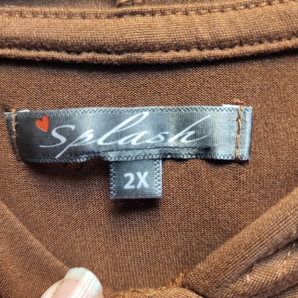 Splash Chocolate Brown Short Sleeved Hoodie in Silky Soft Fabric - Size 2X - Picture 3 of 4